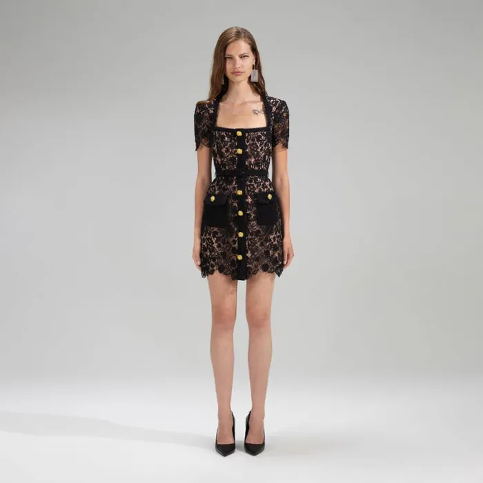 Dresses Woman SelfPortrait Black Guipure Lace Mini Dress