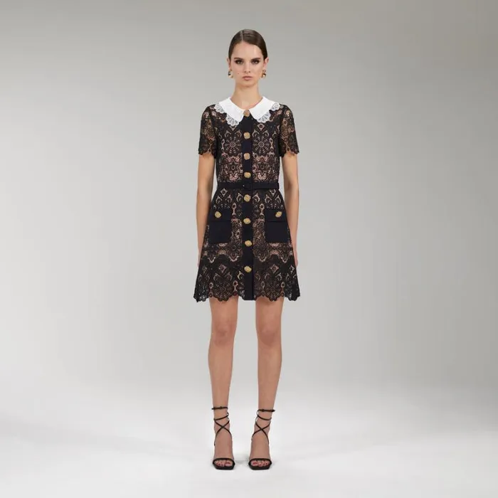 Dresses Woman SelfPortrait Black Guipure Lace Mini Dress Dresses Woman SelfPortrait Black Guipure Lace Mini Dress