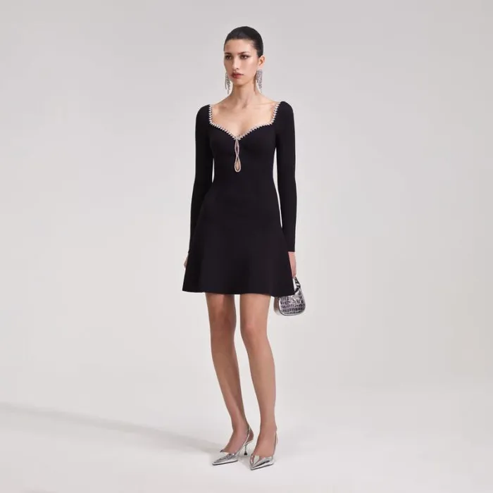 Dresses Woman SelfPortrait Black Knit Diamante Mini Dress Dresses Woman SelfPortrait Black Knit Diamante Mini Dress