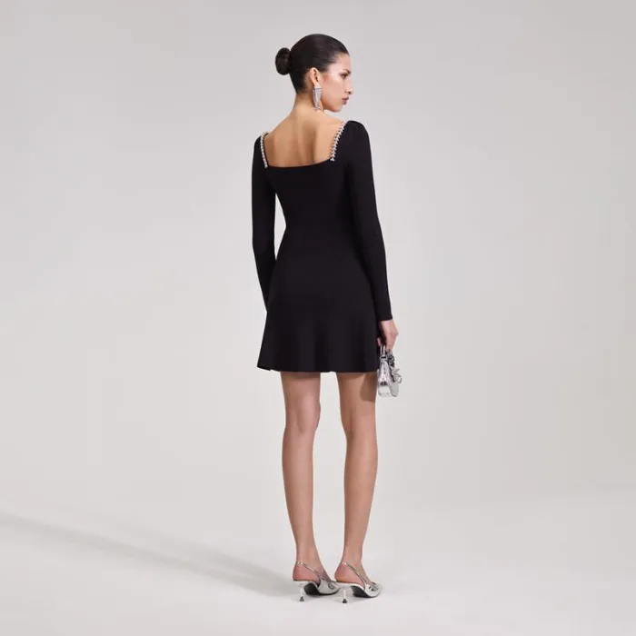 Dresses Woman SelfPortrait Black Knit Diamante Mini Dress Dresses Woman SelfPortrait Black Knit Diamante Mini Dress