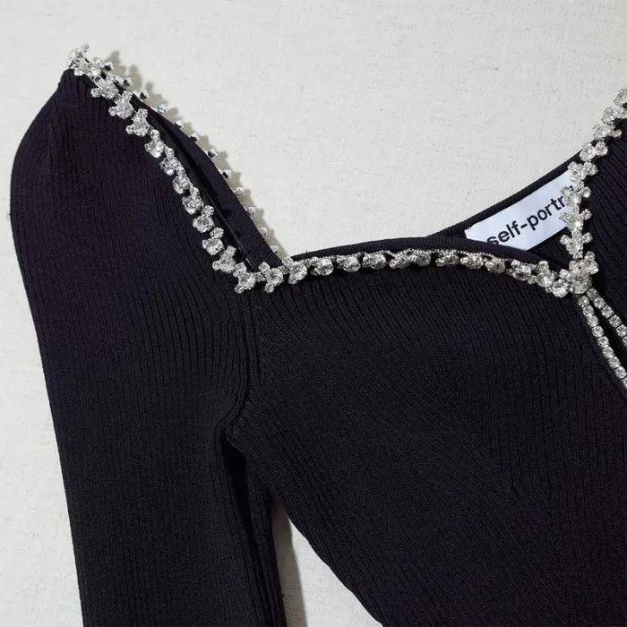 Dresses Woman SelfPortrait Black Knit Diamante Mini Dress Dresses Woman SelfPortrait Black Knit Diamante Mini Dress