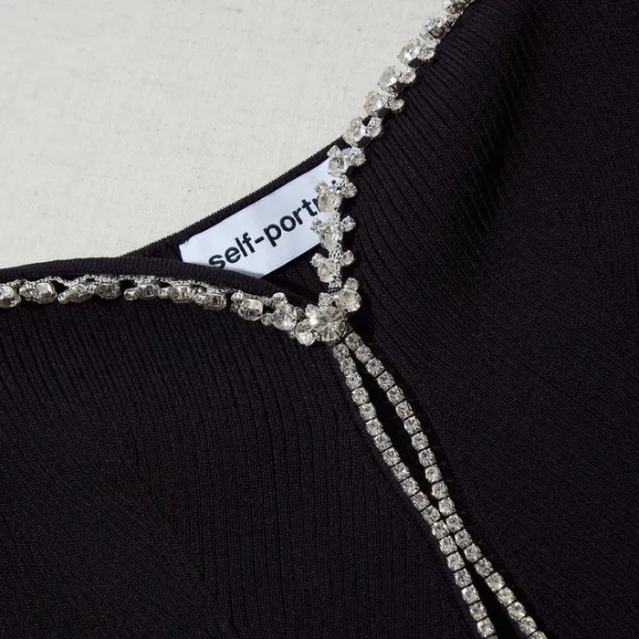 Dresses Woman SelfPortrait Black Knit Diamante Mini Dress Dresses Woman SelfPortrait Black Knit Diamante Mini Dress