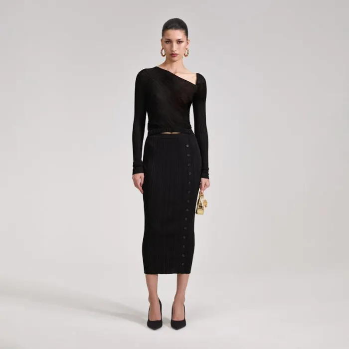 Dresses Woman SelfPortrait Black Knit Midi Dress