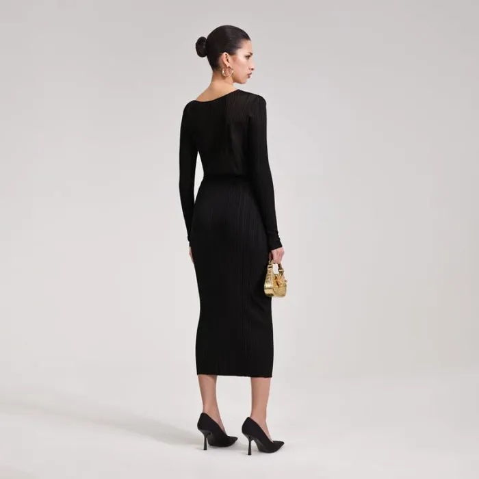 Dresses Woman SelfPortrait Black Knit Midi Dress Dresses Woman SelfPortrait Black Knit Midi Dress