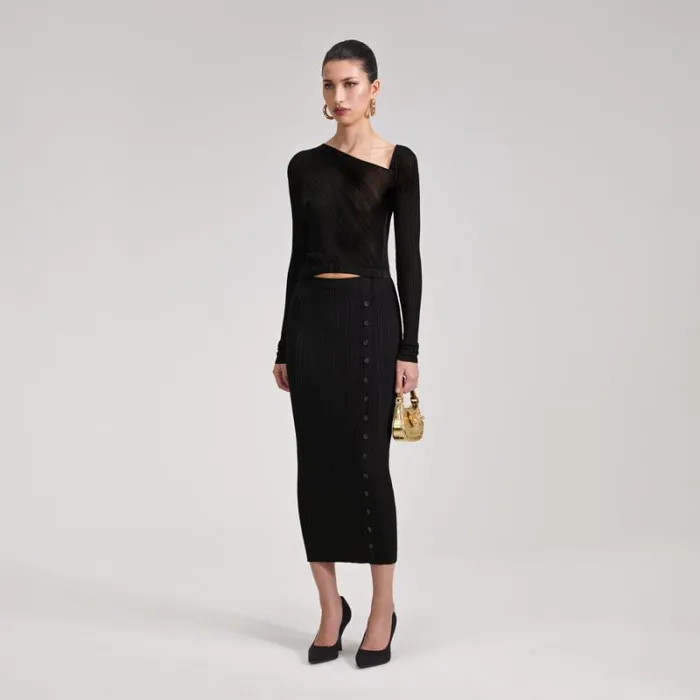 Dresses Woman SelfPortrait Black Knit Midi Dress Dresses Woman SelfPortrait Black Knit Midi Dress