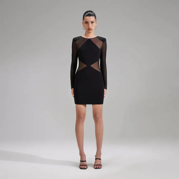 Dresses Woman SelfPortrait Black Knit Striped Mini Dress