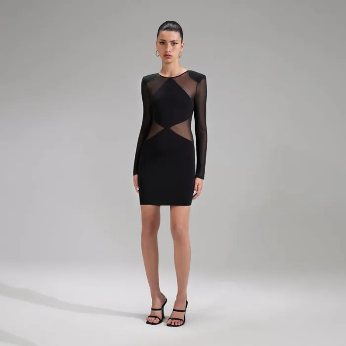 Dresses Woman SelfPortrait Black Knit Striped Mini Dress Dresses Woman SelfPortrait Black Knit Striped Mini Dress