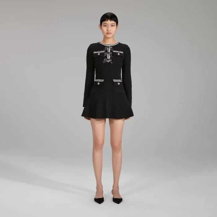 Dresses Woman SelfPortrait Black Melange Knit Mini Dress