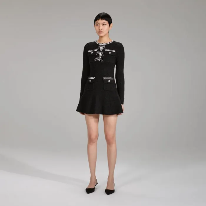 Dresses Woman SelfPortrait Black Melange Knit Mini Dress Dresses Woman SelfPortrait Black Melange Knit Mini Dress