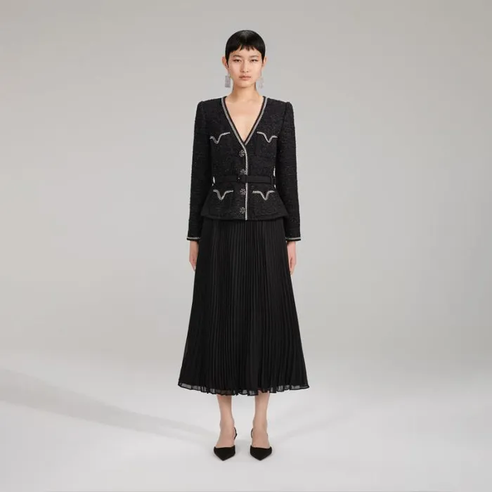Dresses Woman SelfPortrait Black Metallic Boucl And Chiffon Midi Dress