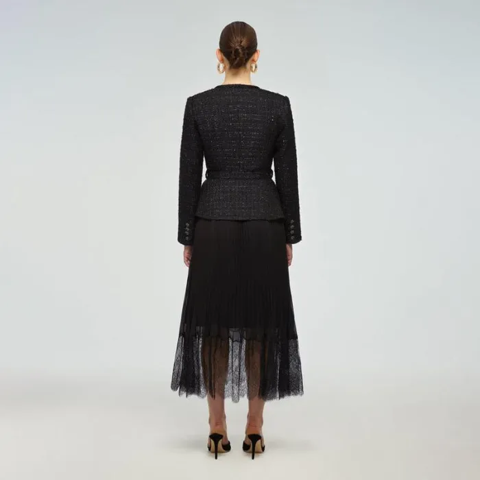 Dresses Woman SelfPortrait Black Metallic Boucl And Chiffon Midi Dress Dresses Woman SelfPortrait Black Metallic Boucl And Chiffon Midi Dress