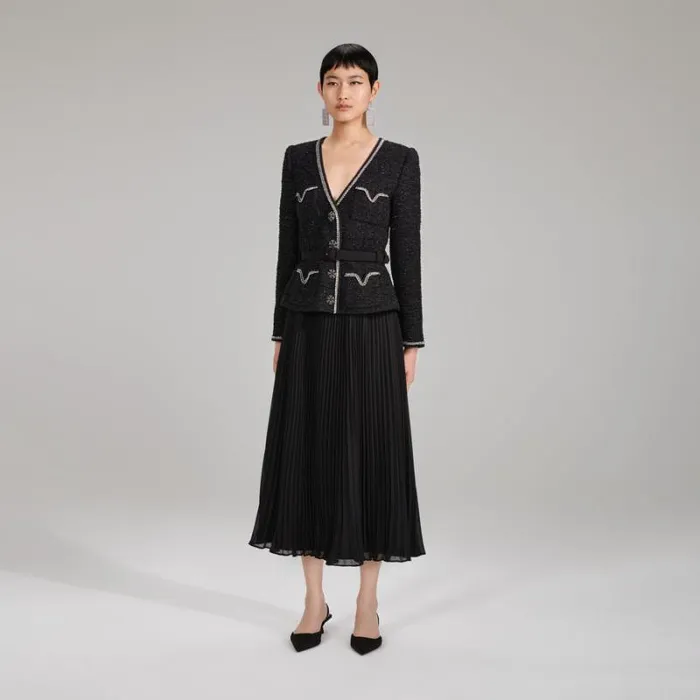 Dresses Woman SelfPortrait Black Metallic Boucl And Chiffon Midi Dress Dresses Woman SelfPortrait Black Metallic Boucl And Chiffon Midi Dress