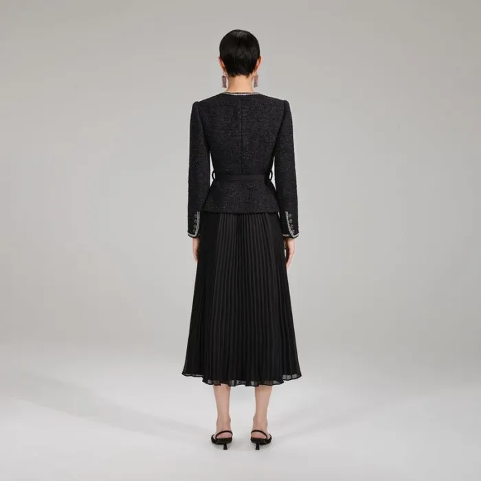 Dresses Woman SelfPortrait Black Metallic Boucl And Chiffon Midi Dress Dresses Woman SelfPortrait Black Metallic Boucl And Chiffon Midi Dress