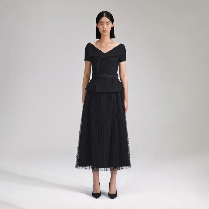 Dresses Woman SelfPortrait Black Off Shoulder Midi Dress