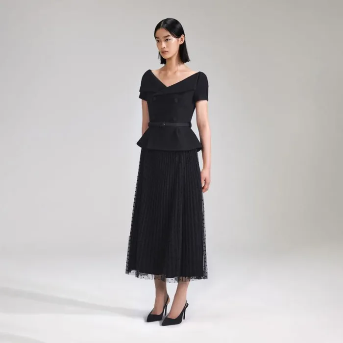 Dresses Woman SelfPortrait Black Off Shoulder Midi Dress Dresses Woman SelfPortrait Black Off Shoulder Midi Dress