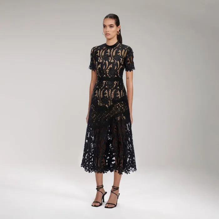 Dresses Woman SelfPortrait Black Prairie Midi Dress Dresses Woman SelfPortrait Black Prairie Midi Dress