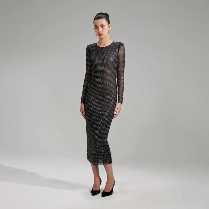 Dresses Woman SelfPortrait Black Rhinestone Mesh Midi Dress Dresses Woman SelfPortrait Black Rhinestone Mesh Midi Dress