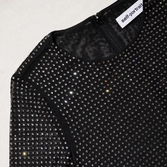 Dresses Woman SelfPortrait Black Rhinestone Mesh Midi Dress Dresses Woman SelfPortrait Black Rhinestone Mesh Midi Dress