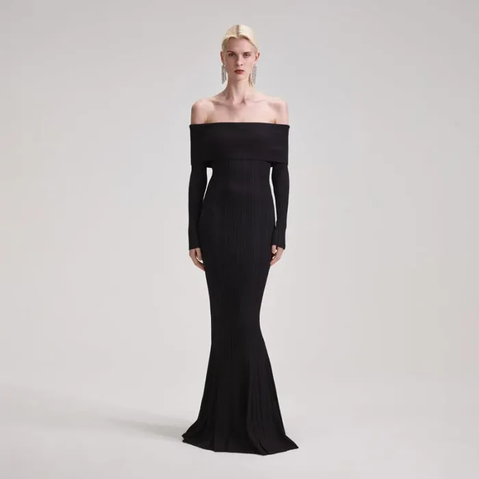 Dresses Woman SelfPortrait Black Ribbed Knit Maxi Dress