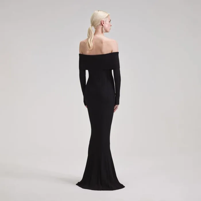 Dresses Woman SelfPortrait Black Ribbed Knit Maxi Dress Dresses Woman SelfPortrait Black Ribbed Knit Maxi Dress