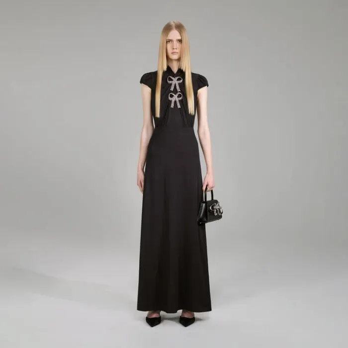 Dresses Woman SelfPortrait Black Stretch Crepe Maxi Dress