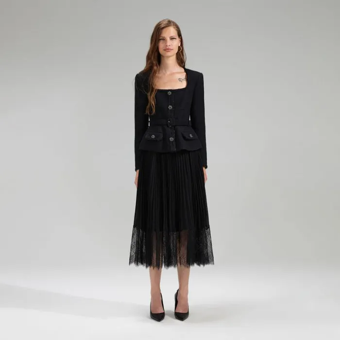 Dresses Woman SelfPortrait Black Tailored Bodice Midi Dress