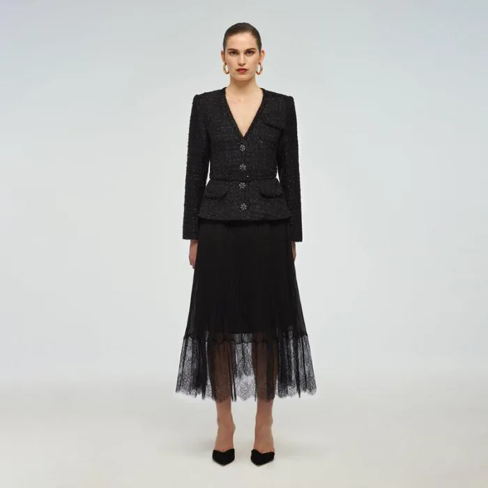 Dresses Woman SelfPortrait Black Tailored Bodice Midi Dress Dresses Woman SelfPortrait Black Tailored Bodice Midi Dress