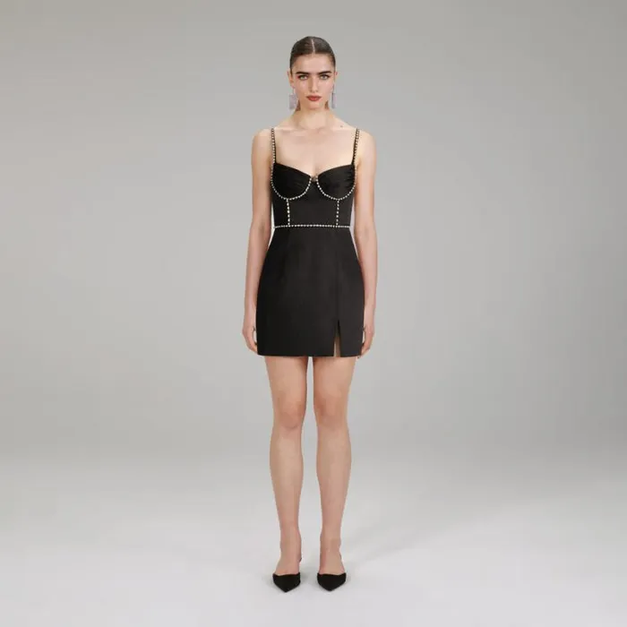 Dresses Woman SelfPortrait Black Textured Woven Mini Dress Dresses Woman SelfPortrait Black Textured Woven Mini Dress