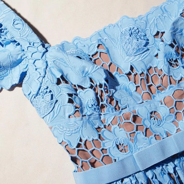Dresses Woman SelfPortrait Blue 3D Cotton Lace Mini Dress Dresses Woman SelfPortrait Blue 3D Cotton Lace Mini Dress