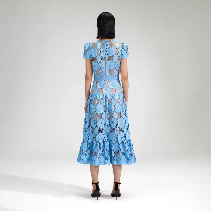 Dresses Woman SelfPortrait Blue 3D Cotton Lace Mini Dress Dresses Woman SelfPortrait Blue 3D Cotton Lace Mini Dress