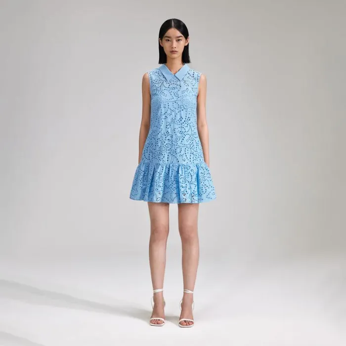 Dresses Woman SelfPortrait Blue Broderie Mini Dress