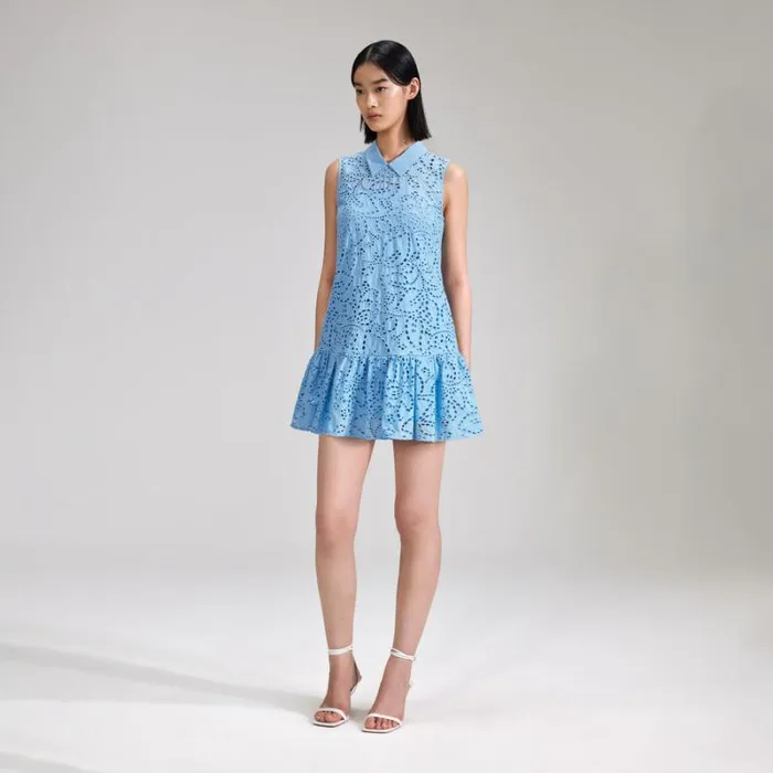 Dresses Woman SelfPortrait Blue Broderie Mini Dress Dresses Woman SelfPortrait Blue Broderie Mini Dress