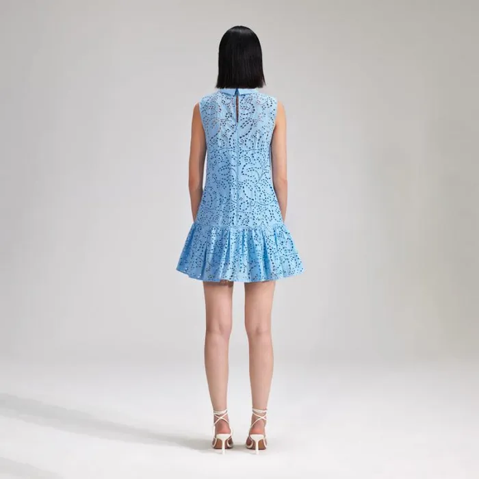 Dresses Woman SelfPortrait Blue Broderie Mini Dress Dresses Woman SelfPortrait Blue Broderie Mini Dress