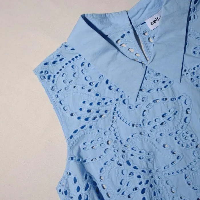 Dresses Woman SelfPortrait Blue Broderie Mini Dress Dresses Woman SelfPortrait Blue Broderie Mini Dress
