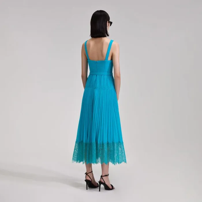 Dresses Woman SelfPortrait Blue Chiffon Lace Midi Dress Dresses Woman SelfPortrait Blue Chiffon Lace Midi Dress