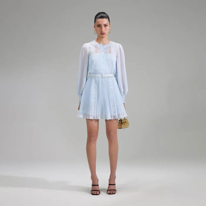 Dresses Woman SelfPortrait Blue Chiffon Mini Dress