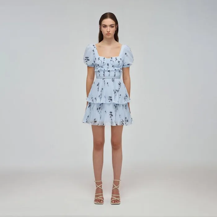 Dresses Woman SelfPortrait Blue Chiffon Mini Dress Dresses Woman SelfPortrait Blue Chiffon Mini Dress