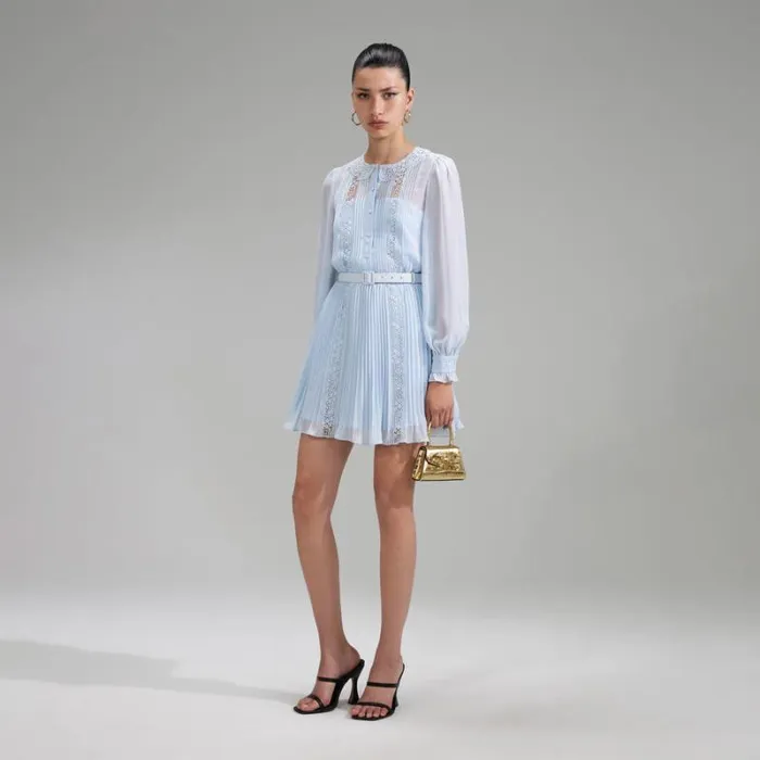 Dresses Woman SelfPortrait Blue Chiffon Mini Dress Dresses Woman SelfPortrait Blue Chiffon Mini Dress