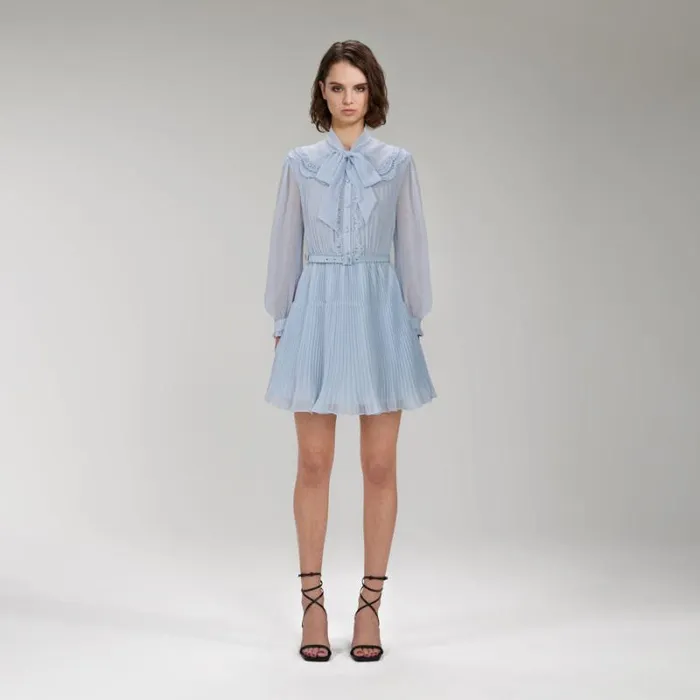 Dresses Woman SelfPortrait Blue Chiffon Mini Dress Dresses Woman SelfPortrait Blue Chiffon Mini Dress