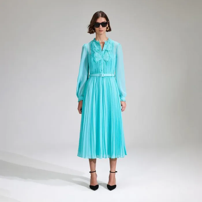 Dresses Woman SelfPortrait Blue Chiffon Pleated Midi Dress