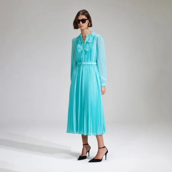 Dresses Woman SelfPortrait Blue Chiffon Pleated Midi Dress Dresses Woman SelfPortrait Blue Chiffon Pleated Midi Dress