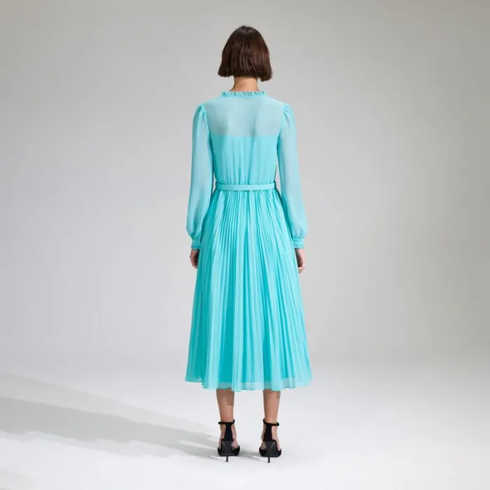 Dresses Woman SelfPortrait Blue Chiffon Pleated Midi Dress Dresses Woman SelfPortrait Blue Chiffon Pleated Midi Dress
