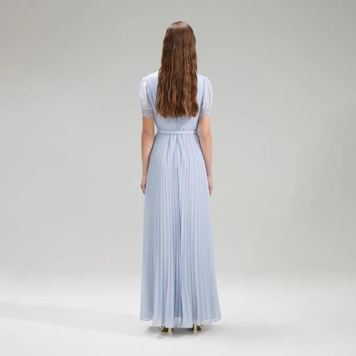 Dresses Woman SelfPortrait Blue Chiffon Tiered V Neck Midi Dress Dresses Woman SelfPortrait Blue Chiffon Tiered V Neck Midi Dress