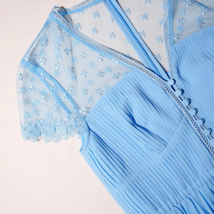 Dresses Woman SelfPortrait Blue Chiffon Tiered V Neck Midi Dress Dresses Woman SelfPortrait Blue Chiffon Tiered V Neck Midi Dress