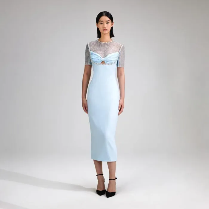 Dresses Woman SelfPortrait Blue Crepe Diamante Midi Dress