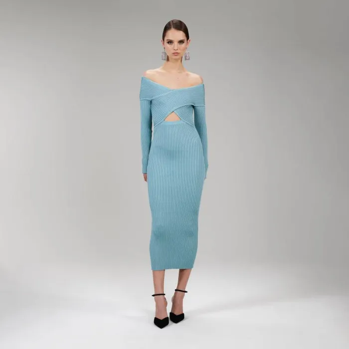 Dresses Woman SelfPortrait Blue Crepe Diamante Midi Dress Dresses Woman SelfPortrait Blue Crepe Diamante Midi Dress