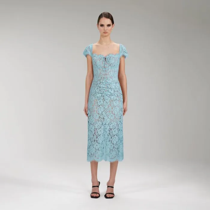 Dresses Woman SelfPortrait Blue Crepe Diamante Midi Dress Dresses Woman SelfPortrait Blue Crepe Diamante Midi Dress