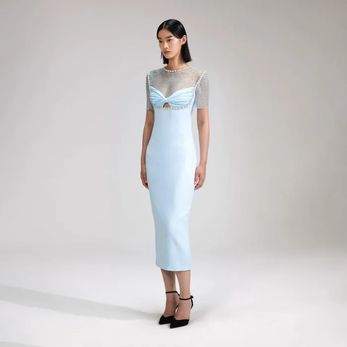 Dresses Woman SelfPortrait Blue Crepe Diamante Midi Dress Dresses Woman SelfPortrait Blue Crepe Diamante Midi Dress
