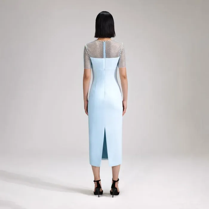 Dresses Woman SelfPortrait Blue Crepe Diamante Midi Dress Dresses Woman SelfPortrait Blue Crepe Diamante Midi Dress