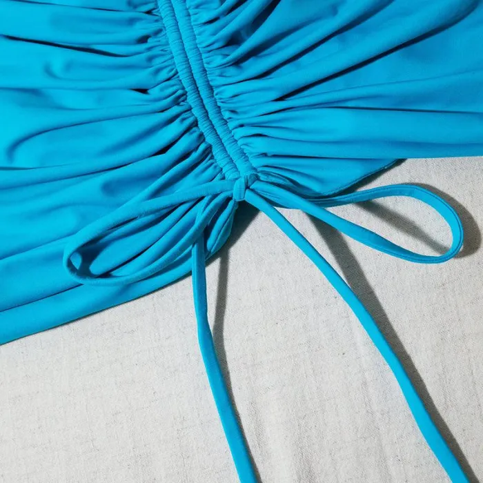 Dresses Woman SelfPortrait Blue Jersey Ruched Mini Dress Dresses Woman SelfPortrait Blue Jersey Ruched Mini Dress